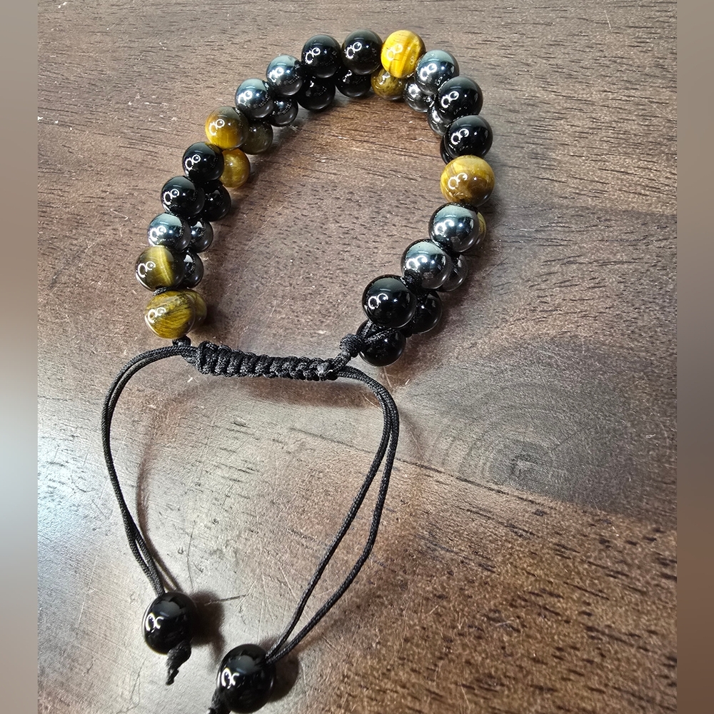 Tigers Eye, Obsidian, and Hematite Crystal Bracelet - Picture 4 of 14